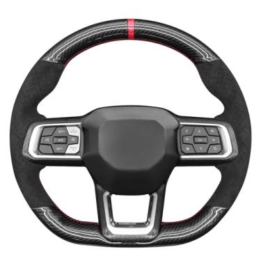Imagem de MEWANT Capa de volante costurada à mão para Ford Mustang 2024 2025 Acessórios de volante para Ford Mustang 2024 2025