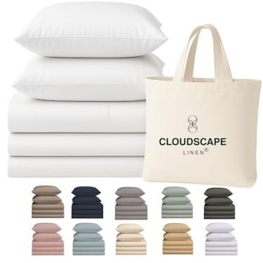 Imagem de CLOUDSCAPE LINEN Jogo de cama King dividido 100% algodão egípcio para cama ajustável, 5 peças, contagem de fios 400, qualidade hoteleira, macio, respirável e durável, bolsos profundos até 17, branco