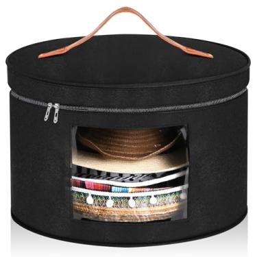 Imagem de Chunful Bolsa organizadora de chapéu para mulheres com aba larga, cowboy e bolsa organizadora dobrável com tampa (preta, altura 26 cm)