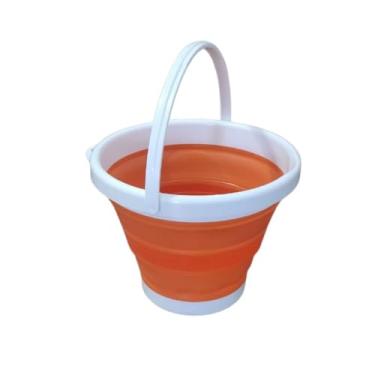 Imagem de Balde Retrátil com Alça 5L em Plástico - Compacto, Dobrável e Ideal para Viagens e Limpeza (Laranja)