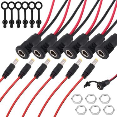 Imagem de 6un Kit de Conectores Barril DC, Conector Barril Fêmea Roscado 5,5x2,1mm para Tomada Alimentação DC com Tampas Pó Anilhas e Porcas Sextavadas para CCTV Câmara de Segurança
