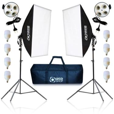 Imagem de Kit 2 Softbox Quadruplo 50x70cm com 8 Lâmpadas + 2 Tripés 2m + Bolsa de Transporte – Iluminação Contínua Profissional para Estúdio Fotografia, Vídeo, YouTube, Lives e Maquiagem