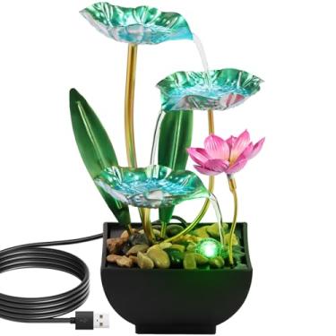 Imagem de Fonte de mesa de lótus de 3 camadas, fonte de mesa, fonte de cachoeira com pedrinhas, fonte de água interna de carregamento USB, decoração de casa Zen, máquina de som calmante para quarto e escritório
