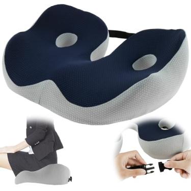 Imagem de LCZNXJJY Almofada de assento de espuma viscoelástica para cadeiras de escritório, almofada ergonômica com fivela ajustável, almofada para alívio da dor no cóccix, almofada antiderrapante para