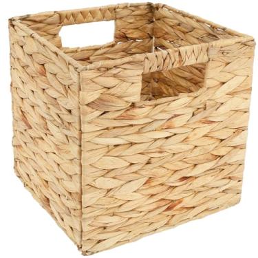 Imagem de FALESOUL Cesta de armazenamento de vime, cestos de cubo dobrável tecido à mão jacinto de água organizador de lavanderia, cestas quadradas de armazenamento para lavanderia, 25,4 x 25,4 x 25,4 cm