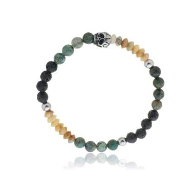 Imagem de Bracelete Shambala Vulcanica E Jaspe Verde Com Ped. Caveira