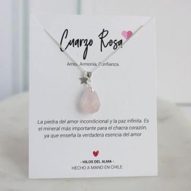 Imagem de Colar de prata 925 com pedra de quartzo rosa para mulheres - Lightbek 