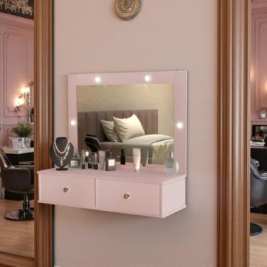 Imagem de Genérico, Penteadeira Com Espelho e Luz Estilo Suspenso 2 Gavetas Isis (Rose)
