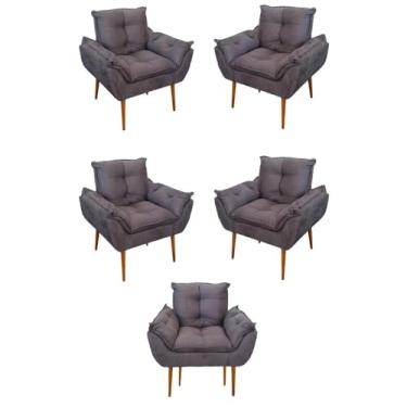 Imagem de Kit 05 Poltrona Opala Sofá Sala, Quarto, Escritório Suede Cor:cinza