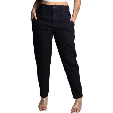 Imagem de Calça Jeans Feminina Mom Cintura Alta Sawary Premium Preta Reta, Preto