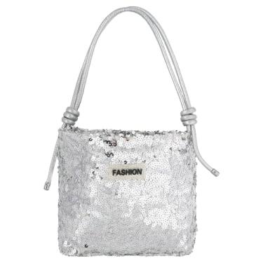 Imagem de Quniko Bolsa feminina de lantejoulas brilhantes com alça ajustável, bolsa transversal versátil para casamento, festa, viagem, Prata, One Size, Bolsa
