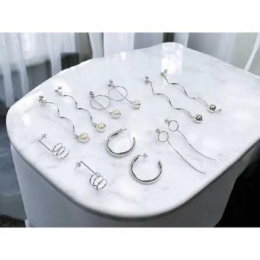 Imagem de Brinco De Festa Cor Prata Modelos Variados Kit 6 Pares - DJ Folheados