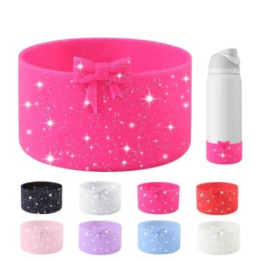 Imagem de Bota de silicone com laço de glitter para garrafa de água Owala de 947 ml, capa protetora antiderrapante para garrafas de água de aço inoxidável FreeSip, Twist e Flip - Rosa