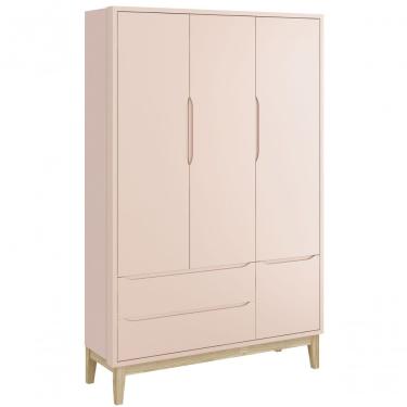 Imagem de Guarda-roupa Retrô 3 Portas Classic New Rosa Fosco Com Natural - Reller