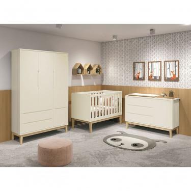 Imagem de Jogo De Quarto Para Bebê Completo 3 Portas Classic New Areia Fosco Com Natural - Moveisaqui