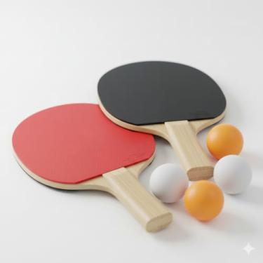 Imagem de Kit Profissional de Tênis de Mesa, 2 Raquetes com Cabo de Madeira, 3 Bolas Laranja e Branca, para Iniciantes e Recreação