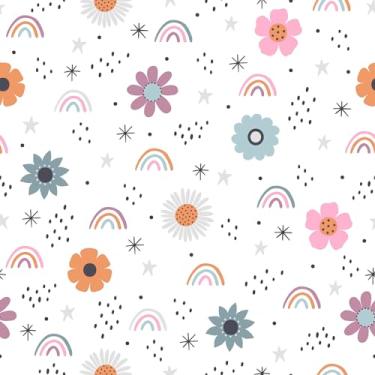 Imagem de CHIHUT Papel de parede Boho Rainbow Kids Peel and Stick 45 x 1,198 cm Flor caprichosa arco-íris autoadesivo removível bonito papel de contato para quarto de crianças, berçário, sala de jogos, papel de