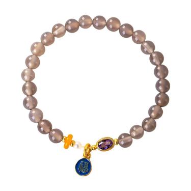 Imagem de Pulseira natural de ágata esfumaçada com miçangas de 5 mm para mulheres