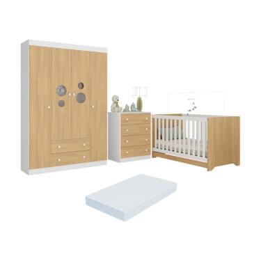 Imagem de Quarto de Bebê Completo com Berço Americano 3 em 1 Colchão Incluso Pirulito Multimóveis MP4633