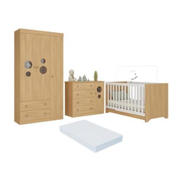 Imagem de Quarto de Bebê Completo com Berço Americano 3 em 1 Colchão Incluso Pirulito Multimóveis MP4637
