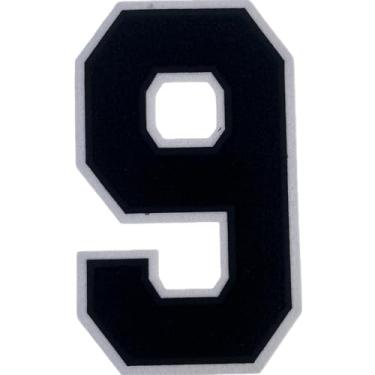 Imagem de 1 peça de patch de número de chenille preto de 20 cm, aplique de ferro para roupas, jaquetas, mochilas, estilo universitário, número grande, par com adesivos de letras universitárias, borda branca