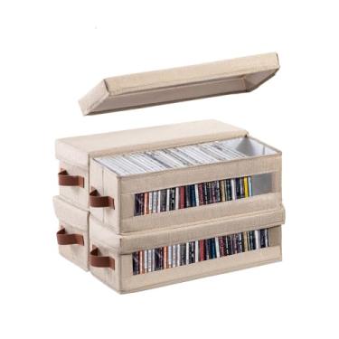 Imagem de Coorganisers 4 pacotes de caixas de armazenamento de CD, recipiente de armazenamento de CD comporta 30 CDs em estojos inteiros de joias - bege