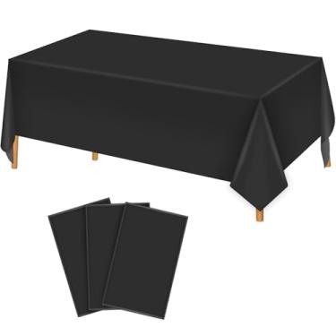 Imagem de Hxezoc Pacote com 3 toalhas de mesa pretas descartáveis de plástico, 137 x 272 cm, capa de mesa à prova d'água para festa de casamento, aniversário, chá de bebê, suprimentos de festa ao ar livre e