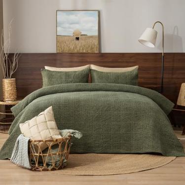 Imagem de PHF Conjunto de colcha de waffle 100% algodão lavado em pedra tamanho king (269 x 228 cm) – 3 peças de colcha acolchoada leve de diamante para todas as estações, colcha vintage macia para decoração de