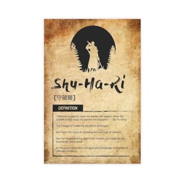 Imagem de Pôster vintage japonês de filosofia de artes marciais Shu Ha Ri Samurai Shu Ha Ri, arte de parede com código de guerreiro japonês, decoração vintage dojo 30 x 45 sem moldura