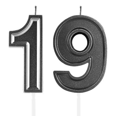 Imagem de Velas de aniversário de 19 anos, numerais pretos 19, enfeite de bolo, decoração para meninas e meninos, tema de aniversário, festa de casamento, artigos de celebração