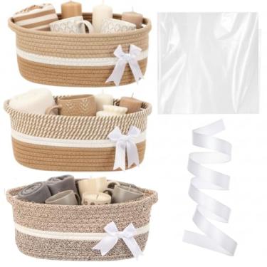 Imagem de Colingmill Pacote com 3 cestas pequenas de Natal de Ação de Graças, vazia, com alças, sacos de presente e fita, 30,5 x 20,3 x 12,7 cm, cestas de presente para encher caixa de armazenamento para