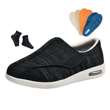 Imagem de Calçado Ortopédico Masculino Diabéticos, Calçado Masculino Para Idosos Com Artrite Edema E Inchaço Ajustável Para Diabéticos, Fecho Amplo Leve Respirável Antiderrapante, Ortopédico(Black Gray,44 EU)