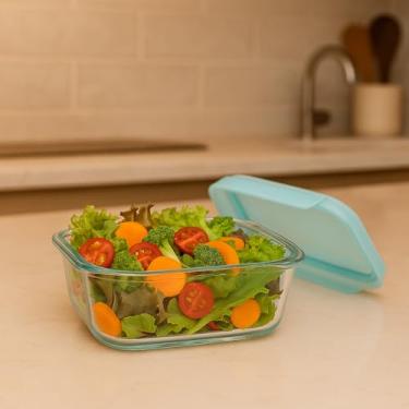 Imagem de Pote de Vidro Hermético com Tampa Plástica, 4 Travas de Segurança, 370ml, 12,5x10x5cm, Resistente ao Microondas e Freezer, Vedação em Silicone Removível