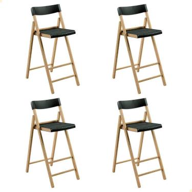 Imagem de Kit 4 Banquetas Dobrável Alta com Encosto Tramontina Potenza Preto Madeira Tauari Natural 13700380