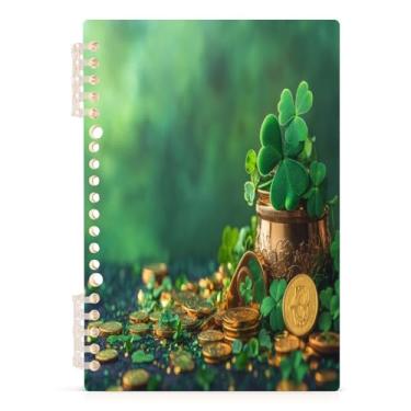 Imagem de Burbuja Caderno St. Patrick Clover, papel pautado universitário A5 com 60 folhas, fichário para escritório, 1 pacote