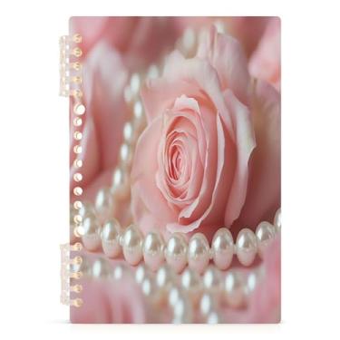 Imagem de Burbuja Caderno de rosas e pérolas, papel pautado universitário A5 com 60 folhas, fichário para escritório, 1 pacote