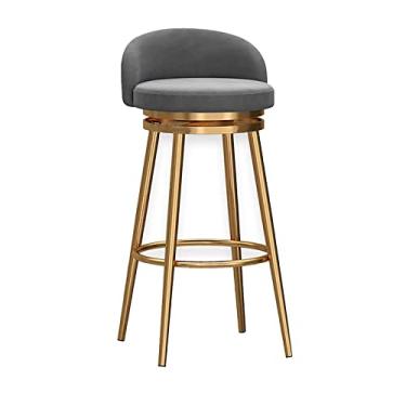 Imagem de Banquetas giratórias de 360 graus, banco cinza com altura de balcão, cadeira de jantar de cozinha com revestimento de ouro, apoio para os pés para pub e casa