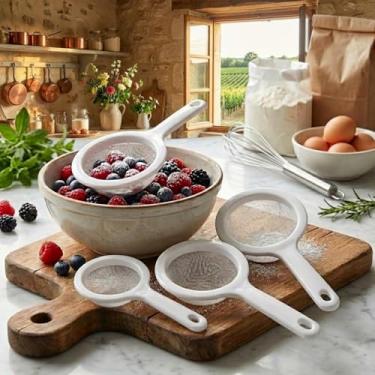 Imagem de Conjunto de coador de malha fina fina, 100 200 300 400, peneira de malha fina para chá, café, nozes, suco de leite, caldo, smoothies, reutilizável, fácil de limpar, pacote com 4