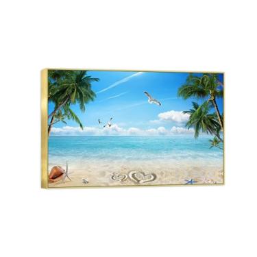 Imagem de Impressão em tela de paisagem de arte de parede com moldura dourada - Pássaros de praia de palmeira - quadros de pintura de decoração para quarto 80 x 120 cm 31 x 47 pol