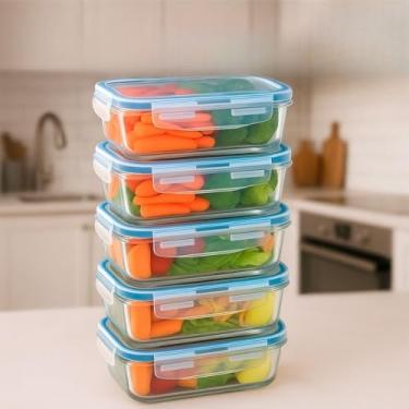 Imagem de Kit Potes de Vidro Hermético Retangular com Tampa 4 Travas para Mantimentos e Marmita(5,1040ML)