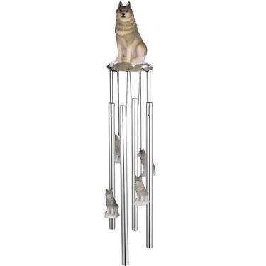 Imagem de ICE ARMOR 58,4 cm de comprimento redondo estátua de lobo sino de vento escultura ornamento decoração de jardim ideias para inauguração de casa, feriados e aniversários, ótima adição colecionável