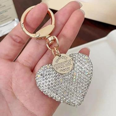 Imagem de 1 chaveiro criativo de coração de strass, chaveiro completo em forma de broca, pingente de chaveiro de carro brilhante, pingente de etiqueta de bolsa fofo, acessórios de coração de amor cintilante