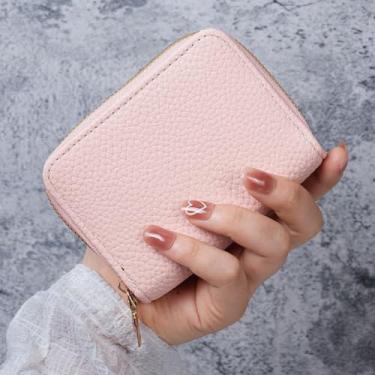 Imagem de Carteiras femininas de camada dupla com zíper, bolso para moedas, porta-cartões, vários compartimentos para cartões, carteira pequena, rosa, Tendência
