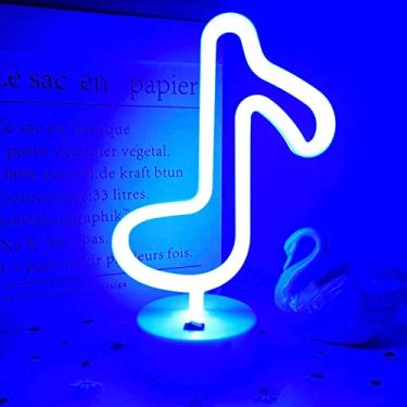 Imagem de VIFULIN Luzes de nota musical, luz de LED, luz neon, sinal musical, luz noturna com suporte, USB/bateria, luzes de néon de LED para quarto, placas de néon azuis VIFULIN