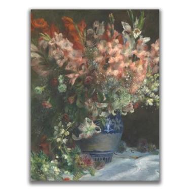 Imagem de Yomcut Arte de parede em tela Auguste Renoir - Gladiolen in Einer Vaso Poster Arte floral natureza morta, reproduções de pinturas de arte clássica, decoração de parede de casa moderna, sem moldura