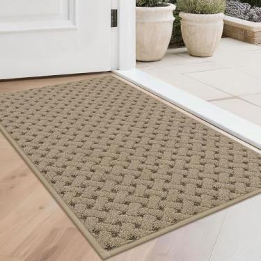 Imagem de BEQHAUSE Tapete de porta antisujeira antiderrapante tapetes de entrada resistentes a manchas capachos absorventes para cães com aparência de tecido lavável capacho de boas-vindas para porta da frente