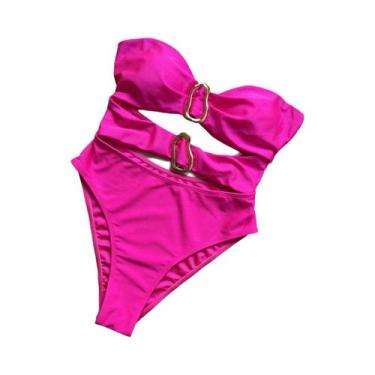 Imagem de Maiô Feminino Sexy Com Recorte Em Metal, Estilo Bandeau, Alta Cintura,