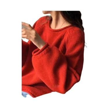 Imagem de Suéter Feminino De Manga Longa Macio E Quente, Estilo Chic, Tricô Sóli