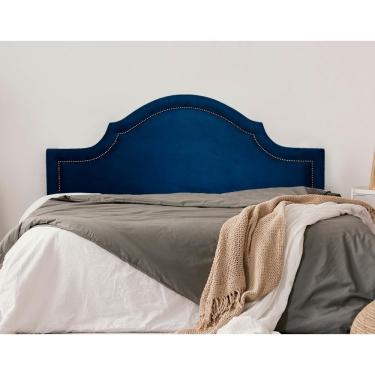 Imagem de Cabeceira Casal Provençal Luxo 140x60 Suede Azul - Tachas Fumê