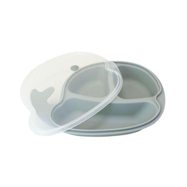 Imagem de Prato Dividido Infantil Tema Baleia Cinza - Praticidade E Fofo Design Para Bebês